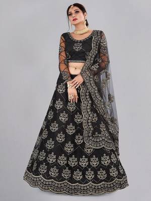 Embroidered Shibori Semi-Stitched Lehenga & Unstitched Blouse With 1