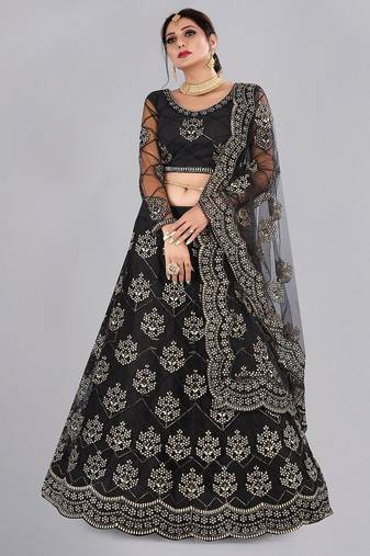 Embroidered Shibori Semi-Stitched Lehenga & Unstitched Blouse With