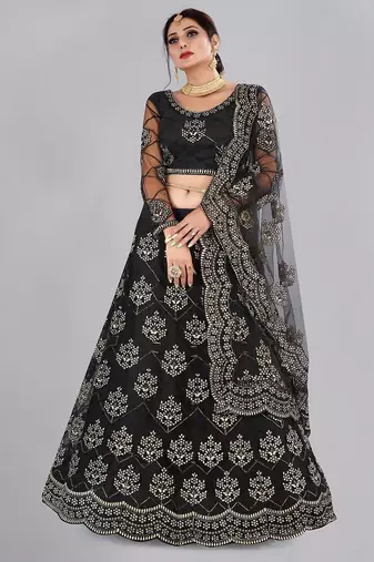 Embroidered Shibori Semi-Stitched Lehenga & Unstitched Blouse With