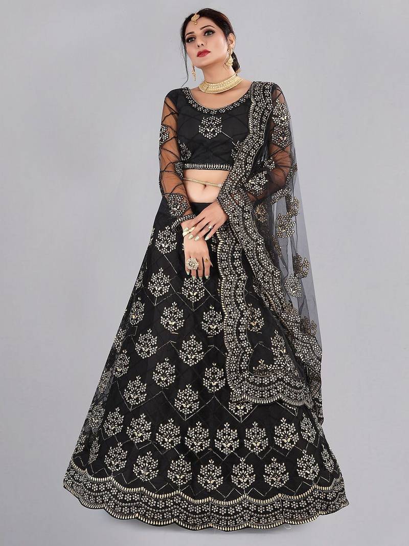 Embroidered Shibori Semi-Stitched Lehenga & Unstitched Blouse With