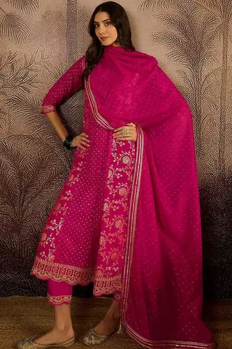 Women ethnic motifs embroidered regular kurta set with dupatta
