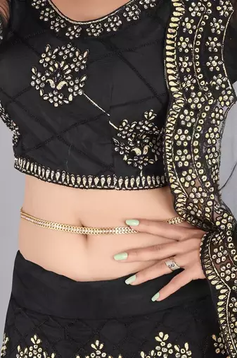 Embroidered Shibori Semi-Stitched Lehenga & Unstitched Blouse With