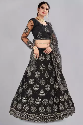 Embroidered Shibori Semi-Stitched Lehenga & Unstitched Blouse With