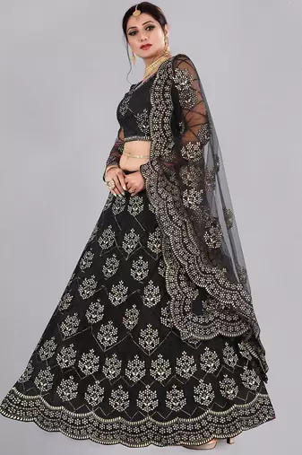 Embroidered Shibori Semi-Stitched Lehenga & Unstitched Blouse With