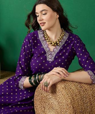 Dchinon zari sequence embroidered & foil printed a-line kurta with trousers 1