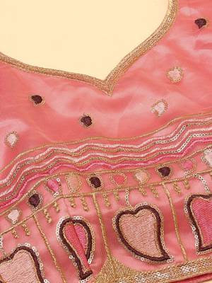 Embroidered Thread Work Semi-Stitched Lehenga & Unstitched Blouse With 2