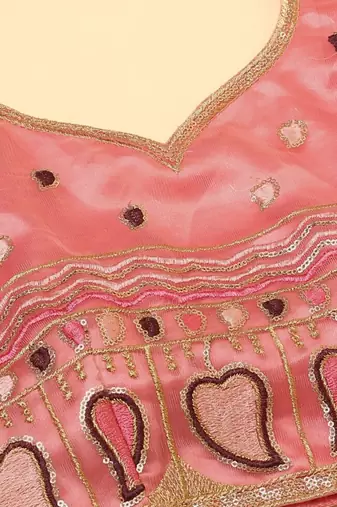 Embroidered Thread Work Semi-Stitched Lehenga & Unstitched Blouse With