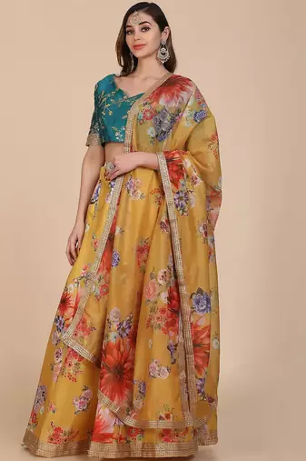 Embroidered Sequinned Semi-Stitched Lehenga & Unstitched Blouse With Dupatta