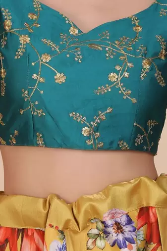 Embroidered Sequinned Semi-Stitched Lehenga & Unstitched Blouse With Dupatta