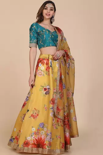 Embroidered Sequinned Semi-Stitched Lehenga & Unstitched Blouse With Dupatta