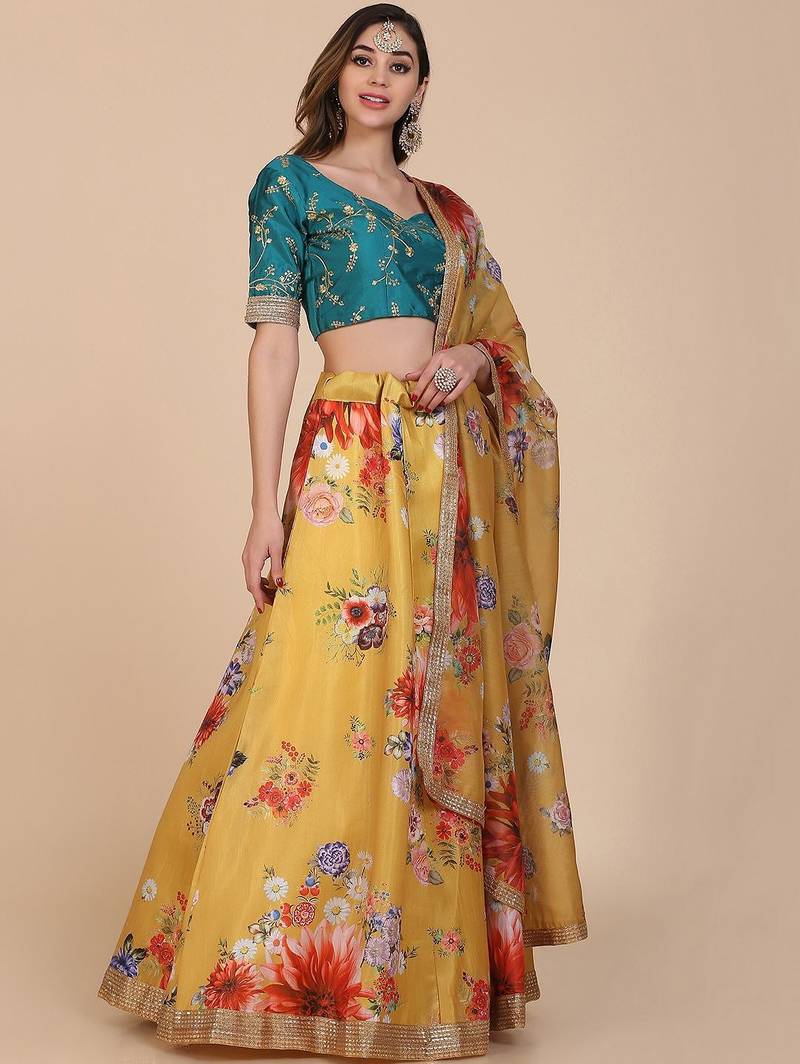 Embroidered Sequinned Semi-Stitched Lehenga & Unstitched Blouse With Dupatta