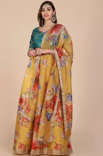 Embroidered Sequinned Semi-Stitched Lehenga & Unstitched Blouse With Dupatta