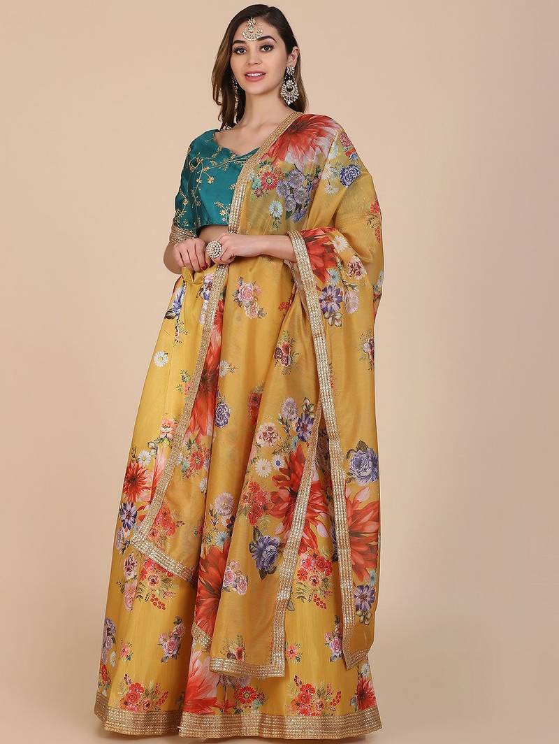 Embroidered Sequinned Semi-Stitched Lehenga & Unstitched Blouse With Dupatta