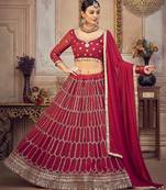 Embroidered Thread Work Semi-Stitched Lehenga & Unstitched Blouse With Dupatta