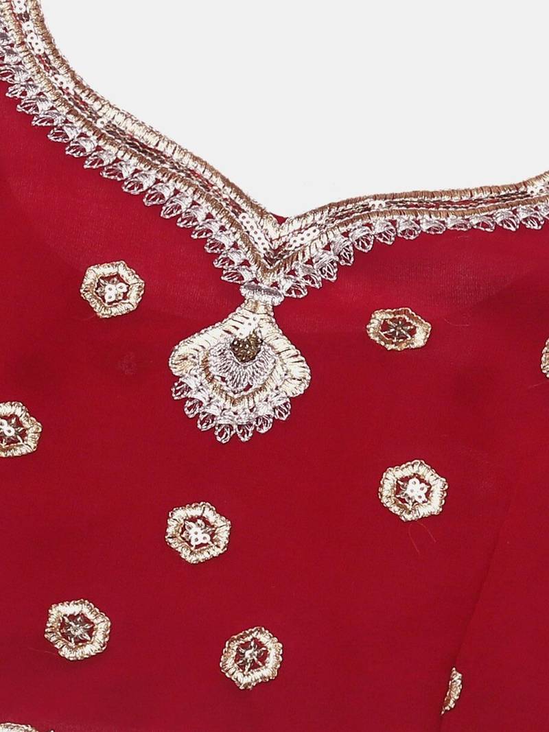 Embroidered Thread Work Semi-Stitched Lehenga & Unstitched Blouse With Dupatta