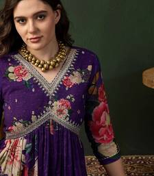 V neck embroidered a-line kurta with trouser