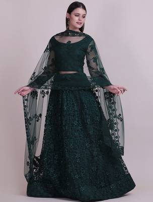 Embroidered Thread Work Semi-Stitched Lehenga & Unstitched Blouse With Dupatta 1