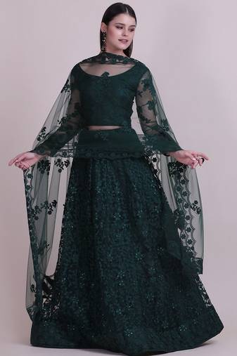 Embroidered Thread Work Semi-Stitched Lehenga & Unstitched Blouse With Dupatta