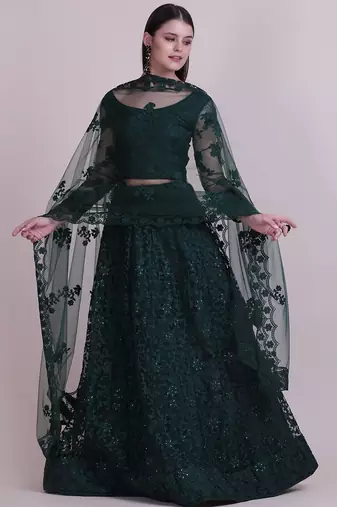 Embroidered Thread Work Semi-Stitched Lehenga & Unstitched Blouse With Dupatta