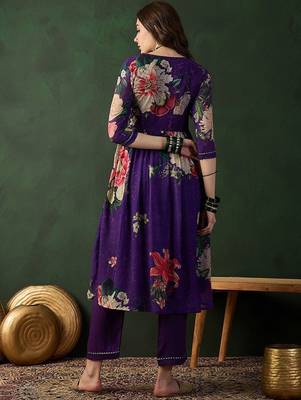 V neck embroidered a-line kurta with trouser 5
