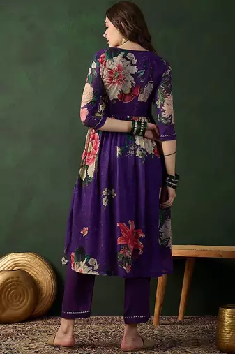 V neck embroidered a-line kurta with trouser