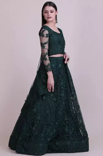 Embroidered Thread Work Semi-Stitched Lehenga & Unstitched Blouse With Dupatta