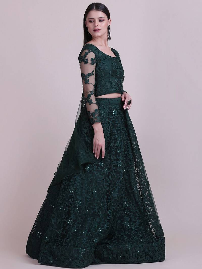 Embroidered Thread Work Semi-Stitched Lehenga & Unstitched Blouse With Dupatta