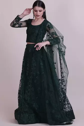 Embroidered Thread Work Semi-Stitched Lehenga & Unstitched Blouse With Dupatta