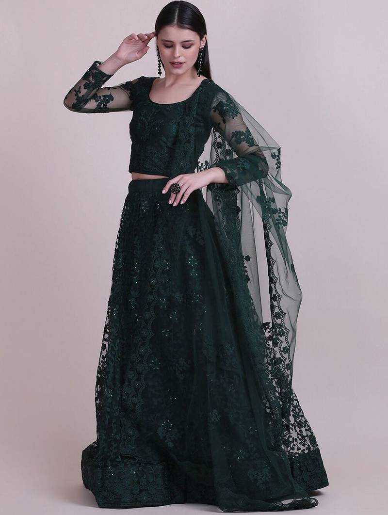 Embroidered Thread Work Semi-Stitched Lehenga & Unstitched Blouse With Dupatta