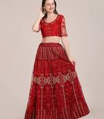 Embroidered Thread Work Semi-Stitched Lehenga & Unstitched Blouse With Dupatta