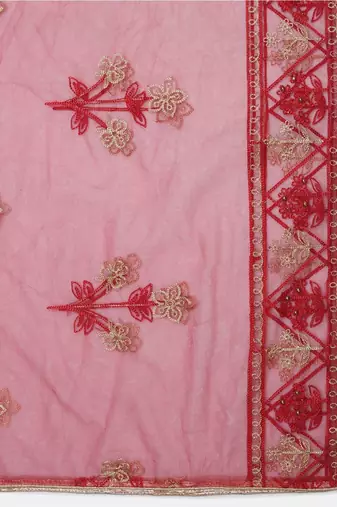Embroidered Thread Work Semi-Stitched Lehenga & Unstitched Blouse With Dupatta