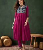 Floal embroidered a-line kurta set