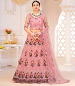 Pink & Maroon Semi-Stitched Lehenga & Unstitched Blouse With Dupatta