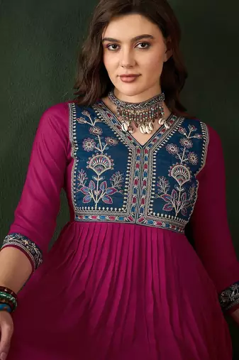 Floal embroidered a-line kurta set
