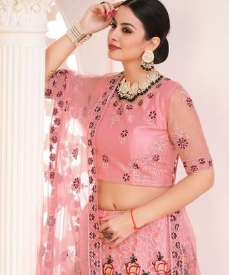 Pink & Maroon Semi-Stitched Lehenga & Unstitched Blouse With Dupatta 2