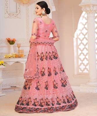 Pink & Maroon Semi-Stitched Lehenga & Unstitched Blouse With Dupatta 3
