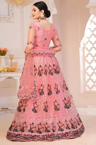 Pink & Maroon Semi-Stitched Lehenga & Unstitched Blouse With Dupatta