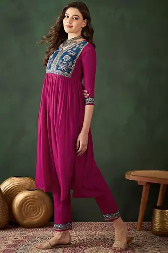 Floal embroidered a-line kurta set