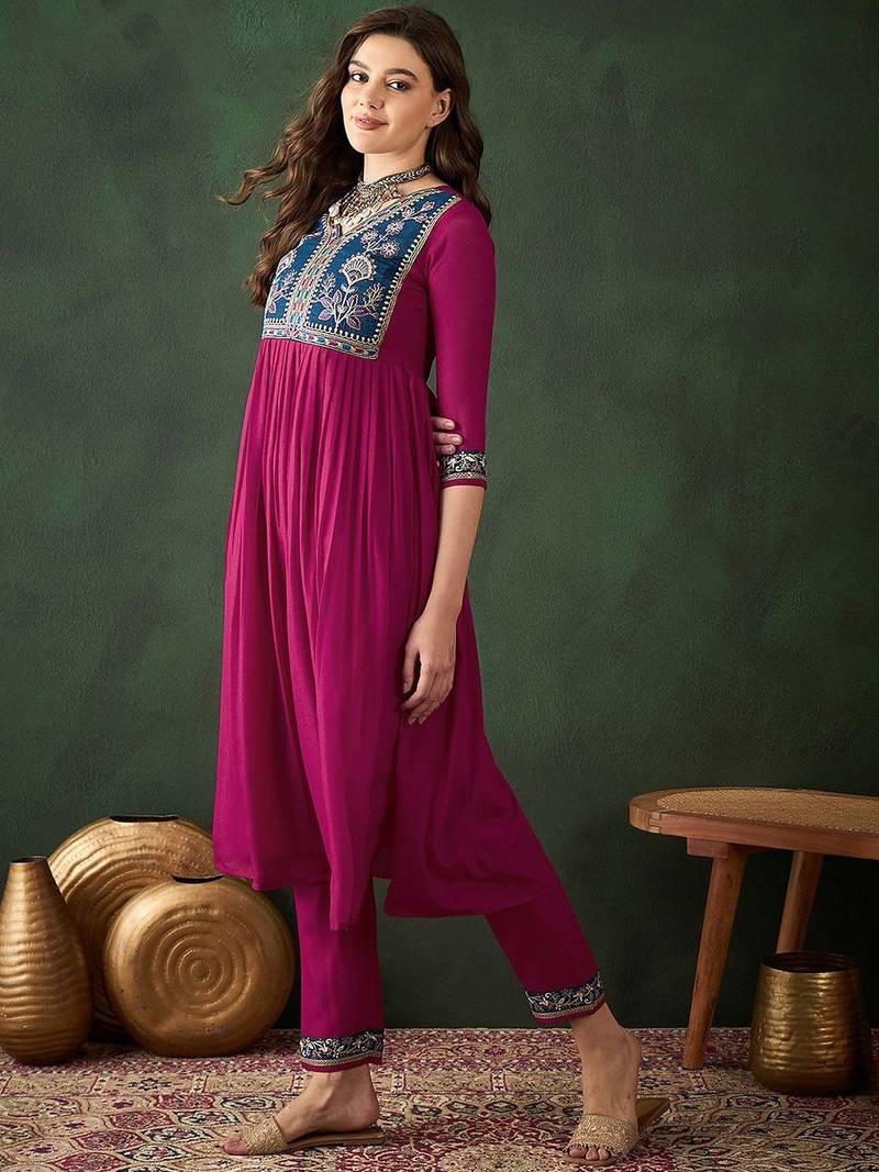 Floal embroidered a-line kurta set