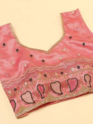 Peach & Brown Sequinned Semi-Stitched Lehenga & Unstitched Blouse With Dupatta 2