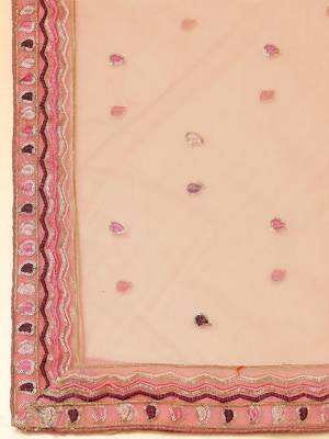 Peach & Brown Sequinned Semi-Stitched Lehenga & Unstitched Blouse With Dupatta 3