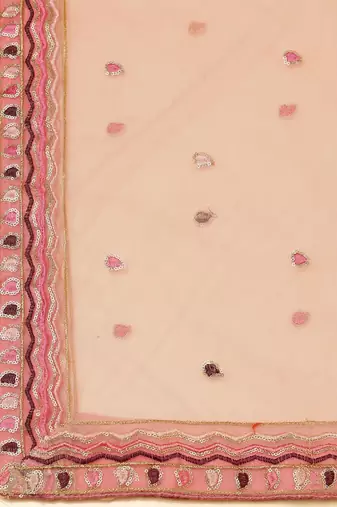 Peach & Brown Sequinned Semi-Stitched Lehenga & Unstitched Blouse With Dupatta