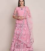 Pink & Maroon Embroidered Semi-Stitched Lehenga & Unstitched Blouse & Dupatta
