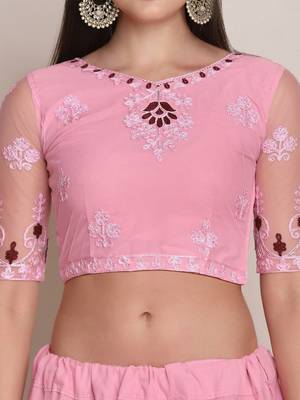 Pink & Maroon Embroidered Semi-Stitched Lehenga & Unstitched Blouse & Dupatta 2