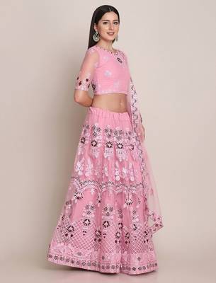 Pink & Maroon Embroidered Semi-Stitched Lehenga & Unstitched Blouse & Dupatta 3