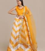 Yellow & White Semi-Stitched Lehenga & Unstitched Blouse With Dupatta