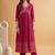 Embroidered v-neck alia cut kurta & trousers