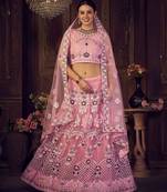 Pink & Maroon Embroidered Semi-Stitched Lehenga & Unstitched Blouse &Dupatta