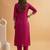 Embroidered v-neck alia cut kurta & trousers
