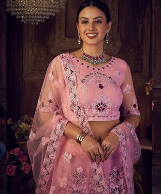 Pink & Maroon Embroidered Semi-Stitched Lehenga & Unstitched Blouse &Dupatta 2